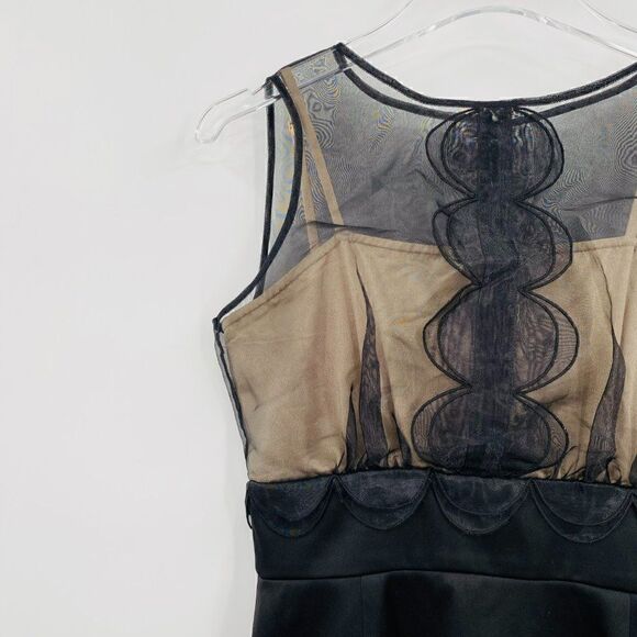 Max and Cleo Size 2 Black & Nude Mesh Sleeveless Cocktail Mini Sheath Dress - Picture 4 of 9